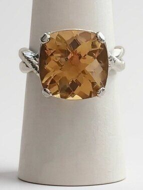 NWT 6.50 CT Brazilian Citrine Solitaire Ring Statement Size 7 Yellow Gemstone